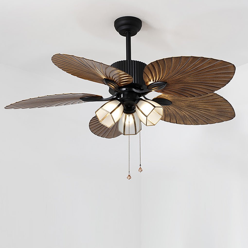 52 Inch Rustic Leaf Shaped Reversible Ceiling Fan with 12W Dimmable LED and Silent Inverter Motor
