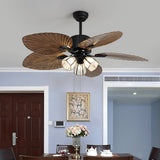 52 Inch Rustic Leaf Shaped Reversible Ceiling Fan with 12W Dimmable LED and Silent Inverter Motor