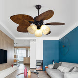52 Inch Rustic Leaf Shaped Reversible Ceiling Fan with 12W Dimmable LED and Silent Inverter Motor