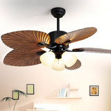 52 Inch Rustic Leaf Shaped Reversible Ceiling Fan with 12W Dimmable LED and Silent Inverter Motor