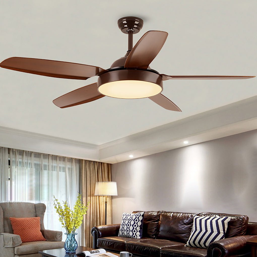 Modern 52 Inch Wood Blade Ceiling Fan with Dimmable LED Light and Remote Control Quiet Motor