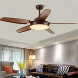 Modern 52 Inch Wood Blade Ceiling Fan with Dimmable LED Light and Remote Control Quiet Motor