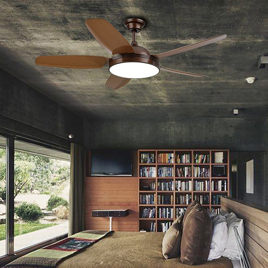 Modern 52 Inch Wood Blade Ceiling Fan with Dimmable LED Light and Remote Control Quiet Motor