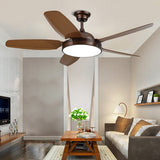 Modern 52 Inch Wood Blade Ceiling Fan with Dimmable LED Light and Remote Control Quiet Motor