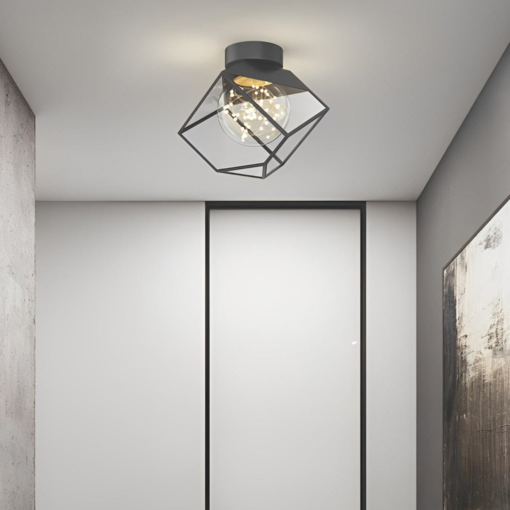 Square Black Metal and Glass Flush Mount Ceiling Lamp with 3 Step Dimmable LED Lighting