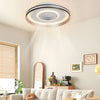 Modern Round Bladeless Ceiling Fan with Dimmable LED Light Flush Mount Low Profile Fixture
