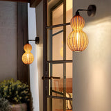 Rustic Woven Rattan Gourd Outdoor Pendant Light IP65 Waterproof Exterior Hanging Lamp for Garden and Patio