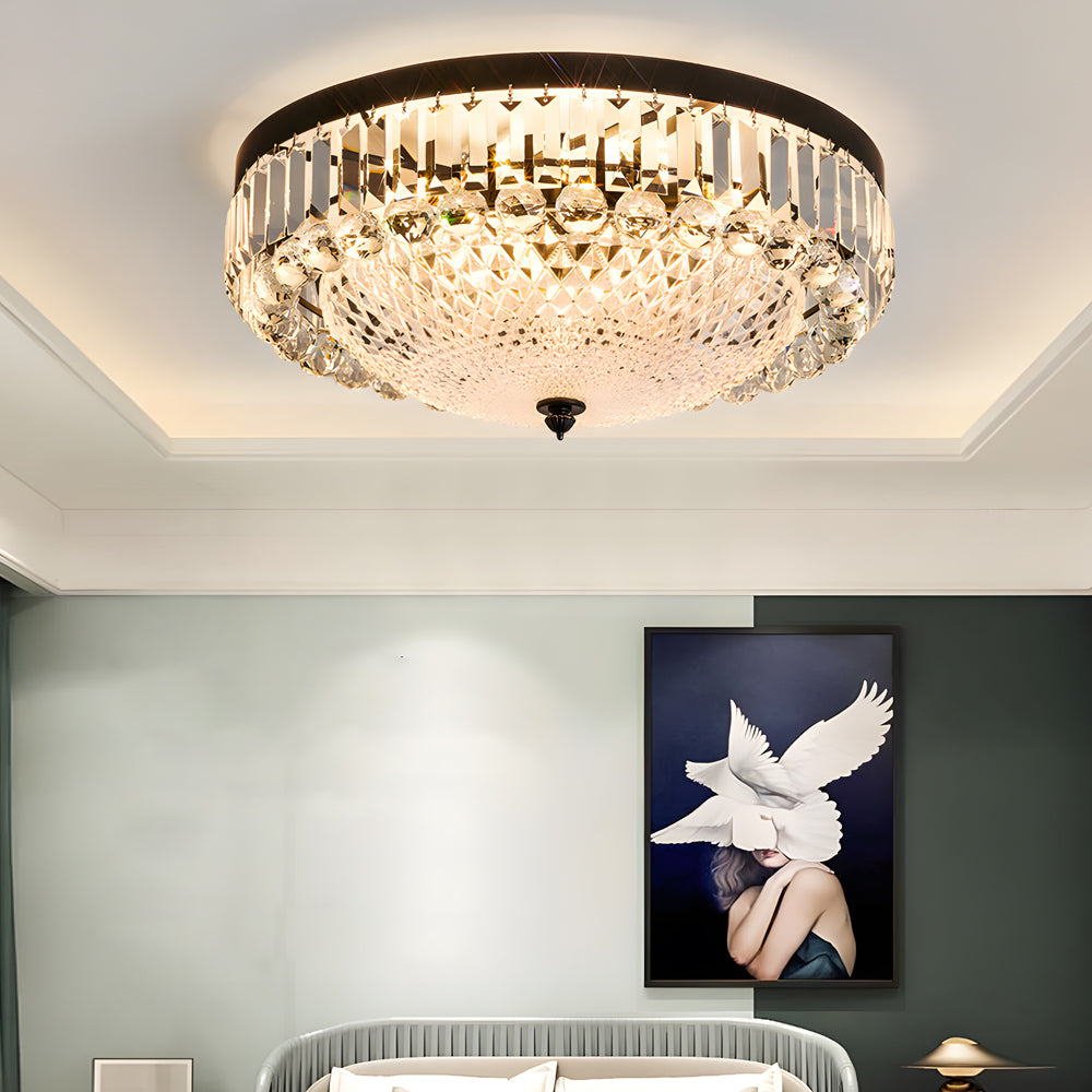 Modern Round Crystal LED Ceiling Light Luxury American Style Flush Mount Lamp with Dimming