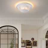Ornate White Plaster Relief LED Flush Mount Round Ceiling Light Dimmable 19.7 Inch