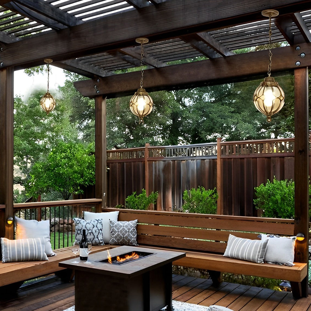 Retro Glass Globe Outdoor Pendant Light Waterproof Aluminum Exterior Chandelier for Porch and Garden