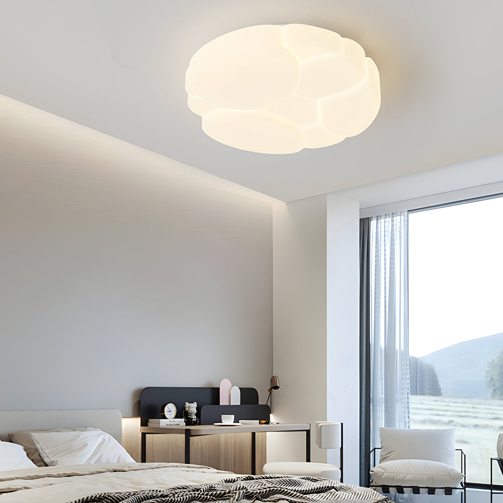 Modern Cloud Pattern Round LED Ceiling Light Milky White Flush Mount for Bedroom