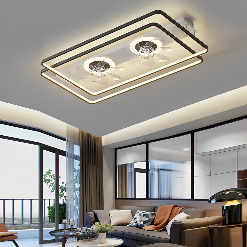 Nordic Low Profile Rectangular Bladeless Ceiling Fan with Dual Fans and Dimmable LED Light