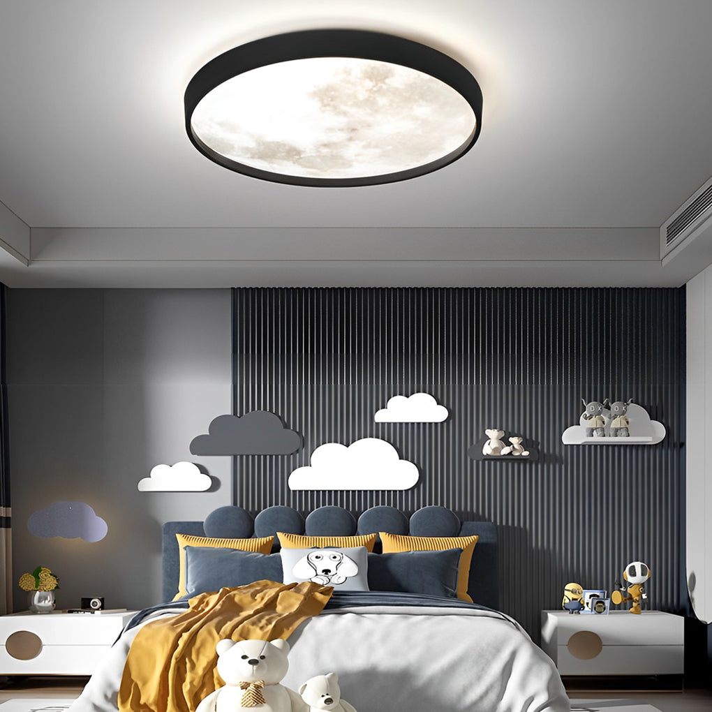 Circular Moon Inspired LED Ceiling Light Modern Flush Mount with Adjustable Color