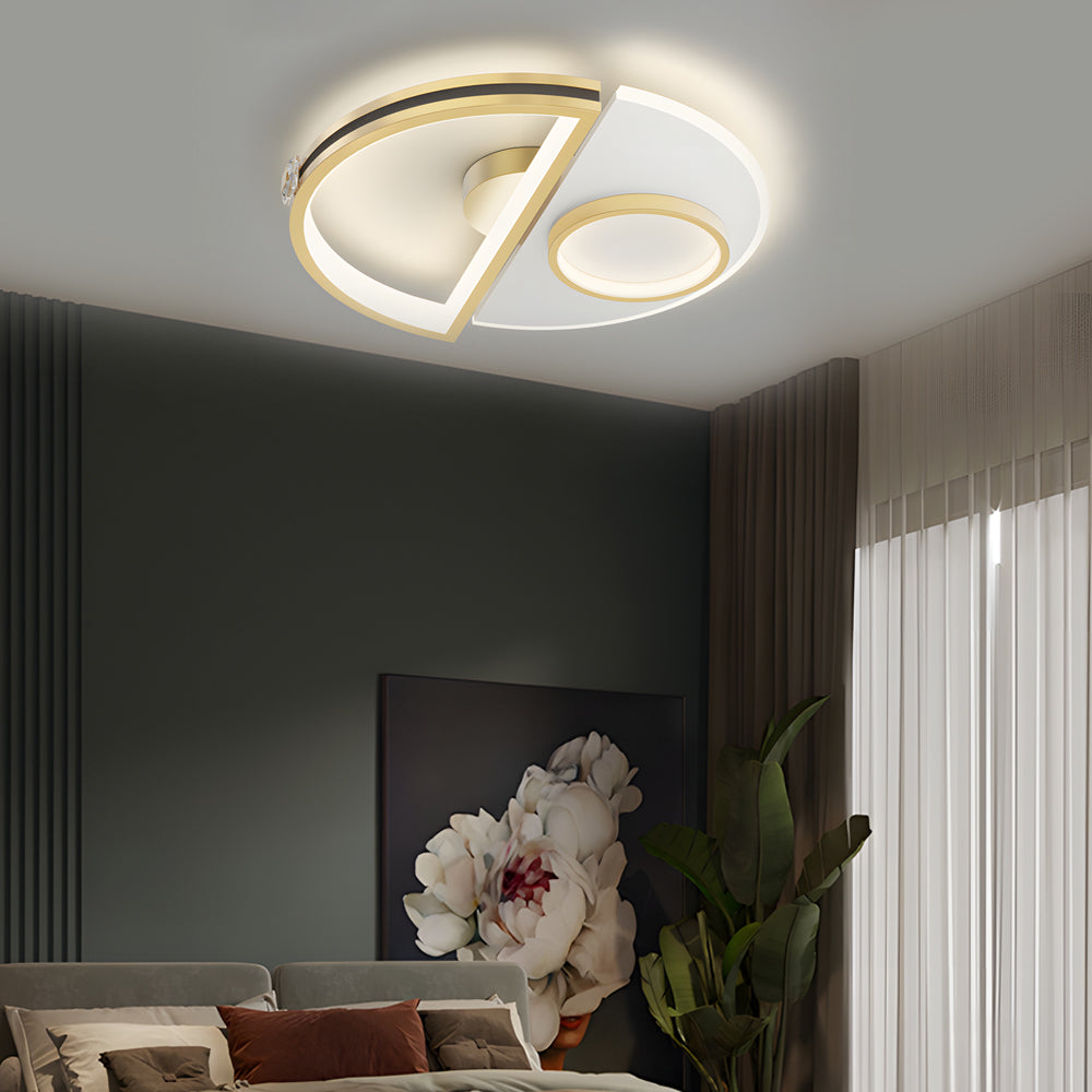 Modern Gold Semicircular LED Ceiling Light with 3 Color Dimming Acrylic Shade Flush Mount