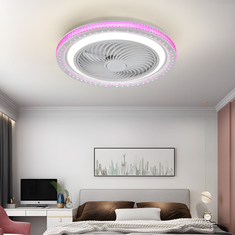 Modern 19.7 Inch Low Profile Bladeless Ceiling Fan with Dimmable LED Light and Remote Control