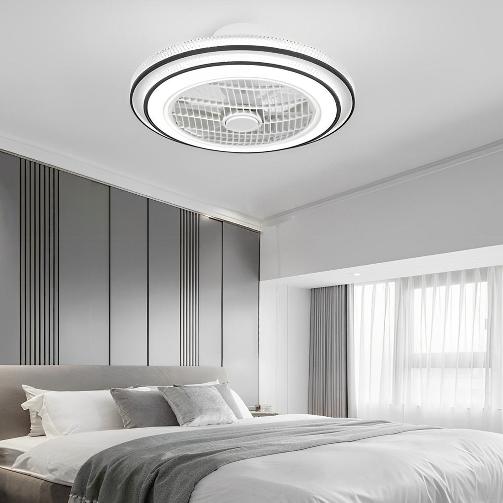 20 Inch Modern Bladeless Ceiling Fan with LED Light Quiet Flush Mount Enclosed Fan for Low Ceilings