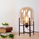 Modern Industrial Floor Lamp with Hand Blown Smoke Glass Shade and Black Metal Frame
