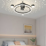Creative Round Ceiling Fan with Moon Star Projection and 3 Color Dimming for Modern Bedrooms