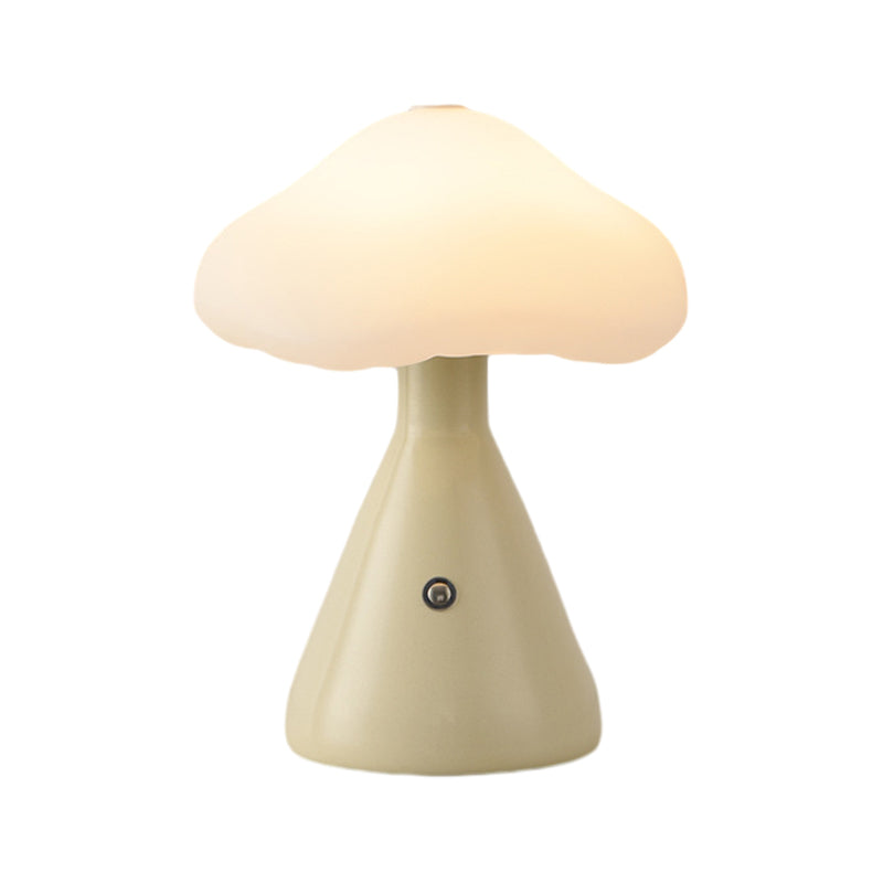Modern Brushed Metal Mushroom LED Table Lamp with Touch Dimming for Bedroom