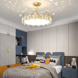 Modern Gold Crystal Crown LED Ceiling Lamp with Starry Sky Projection and 3 Step Dimming
