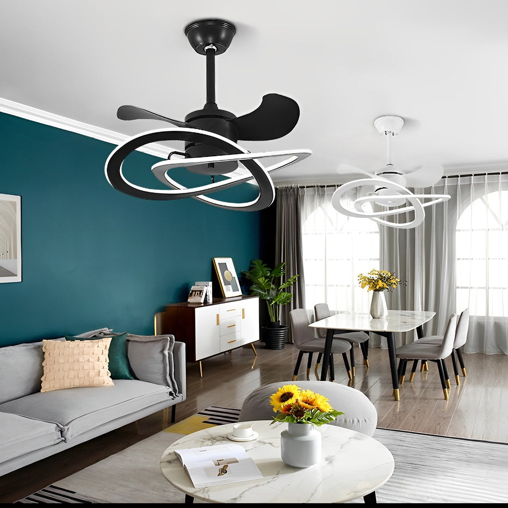 Modern Waves Flower Bladeless Ceiling Fan with LED Lighting Mute Timing Nordic Creative Chandelier Fan