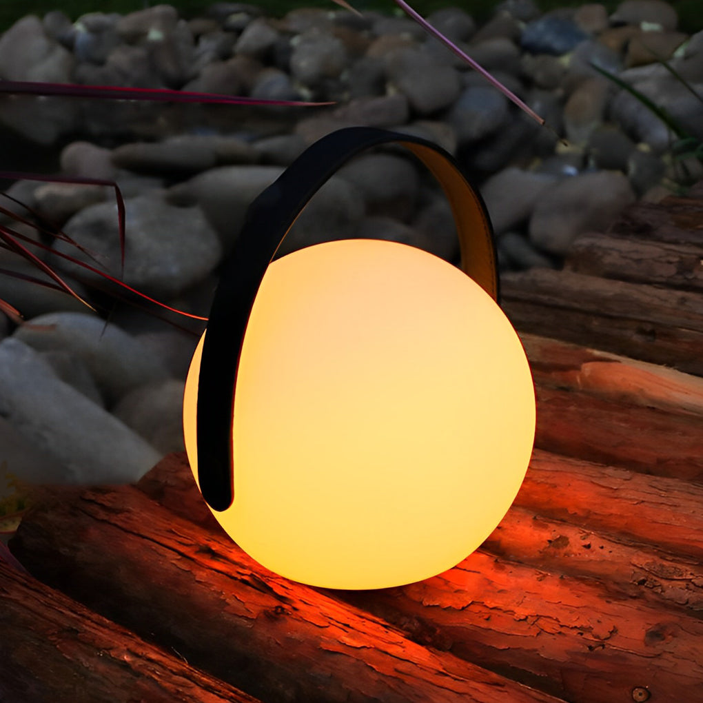 Rechargeable LED Sphere Table Lamp with RGB Color Changing and PU Leather Handle for Bedside