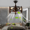 Vintage Industrial Black Metal Cage Bladeless Ceiling Fan with 4 Light Chandelier for Living Room