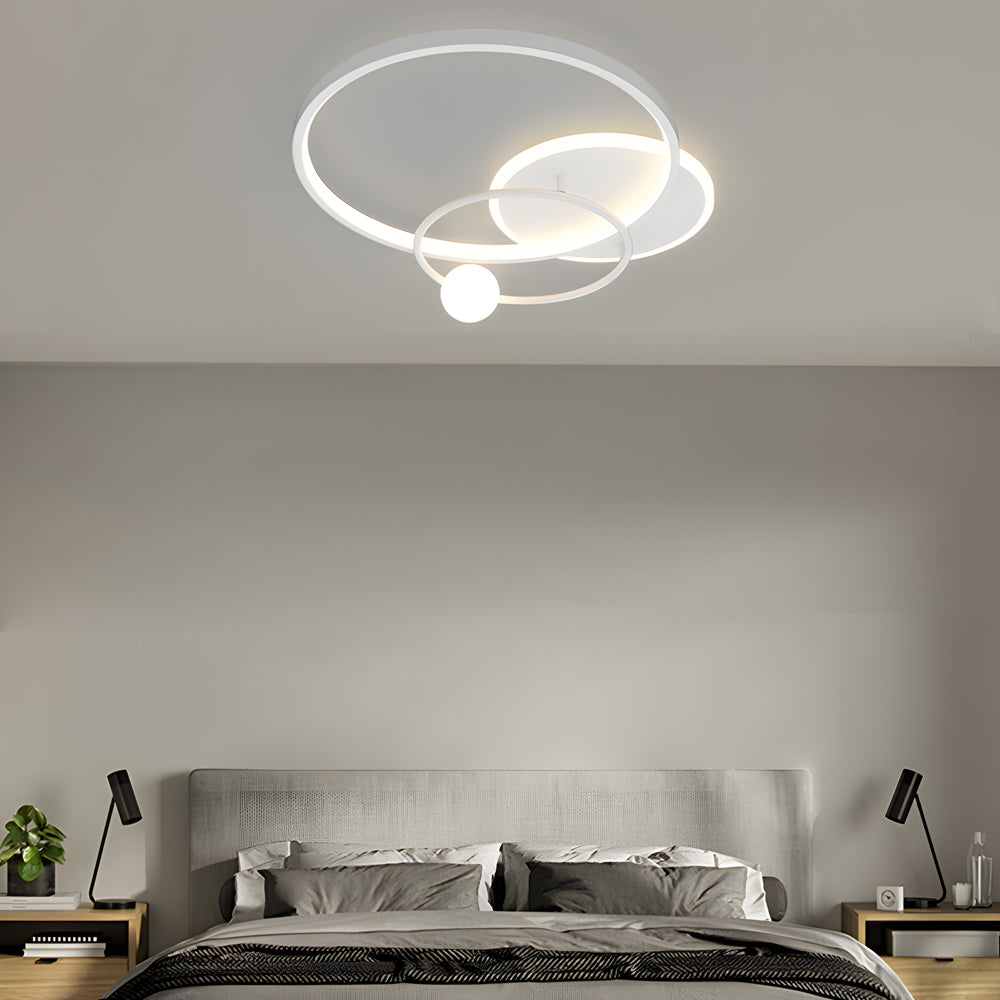 Modern Dimmable Geometric Circles LED Flush Mount Ceiling Light Fixture for Living Room Bedroom