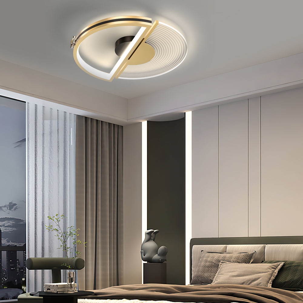Modern Gold Round LED Ceiling Light with Three Step Dimming for Bedroom and Study