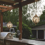 Vintage Waterproof Outdoor Pendant Light Retro Aluminum and Glass Hanging Ball Ceiling Lantern