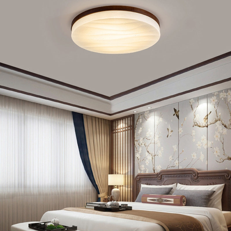 Minimalist Modern Wood LED Flush Mount Ceiling Lamp with 3 Color Dimming Modes
