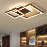 Geometric Brown LED Square Ceiling Light Semi Flush Mount Modern Aluminum Fixture