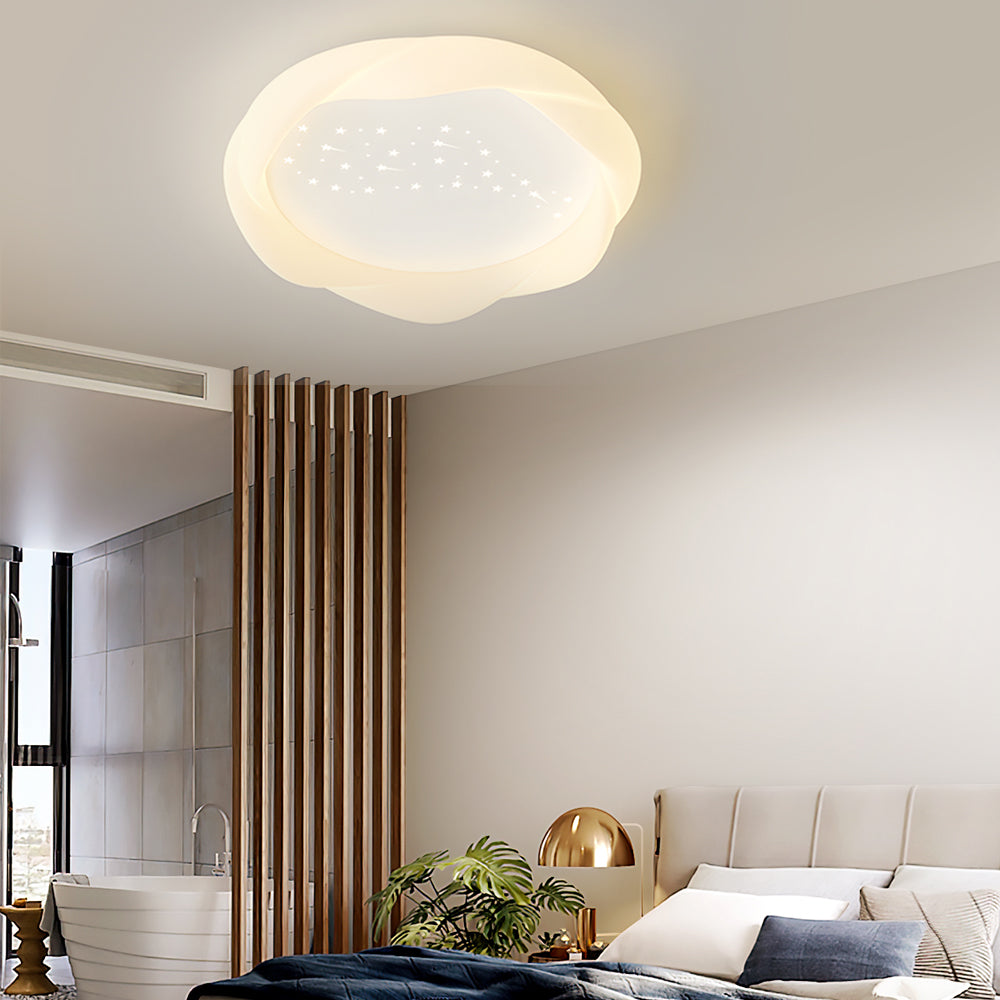 Modern Milky White LED Ceiling Light Round Flush Mount with 3 Step Dimming PE Shade