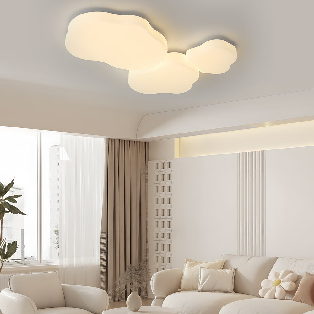Modern Milky White Cloud Shape LED Ceiling Light with Three Step Color Dimming for Kids Bedroom