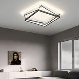 Modern Geometric Black LED Flush Mount Ceiling Light for Bedroom and Dining Area