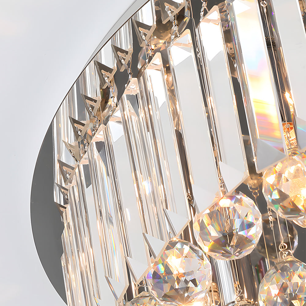Modern Round Crystal LED Ceiling Lamp with 3 Color Dimming Stainless Steel Flush Mount Fixture