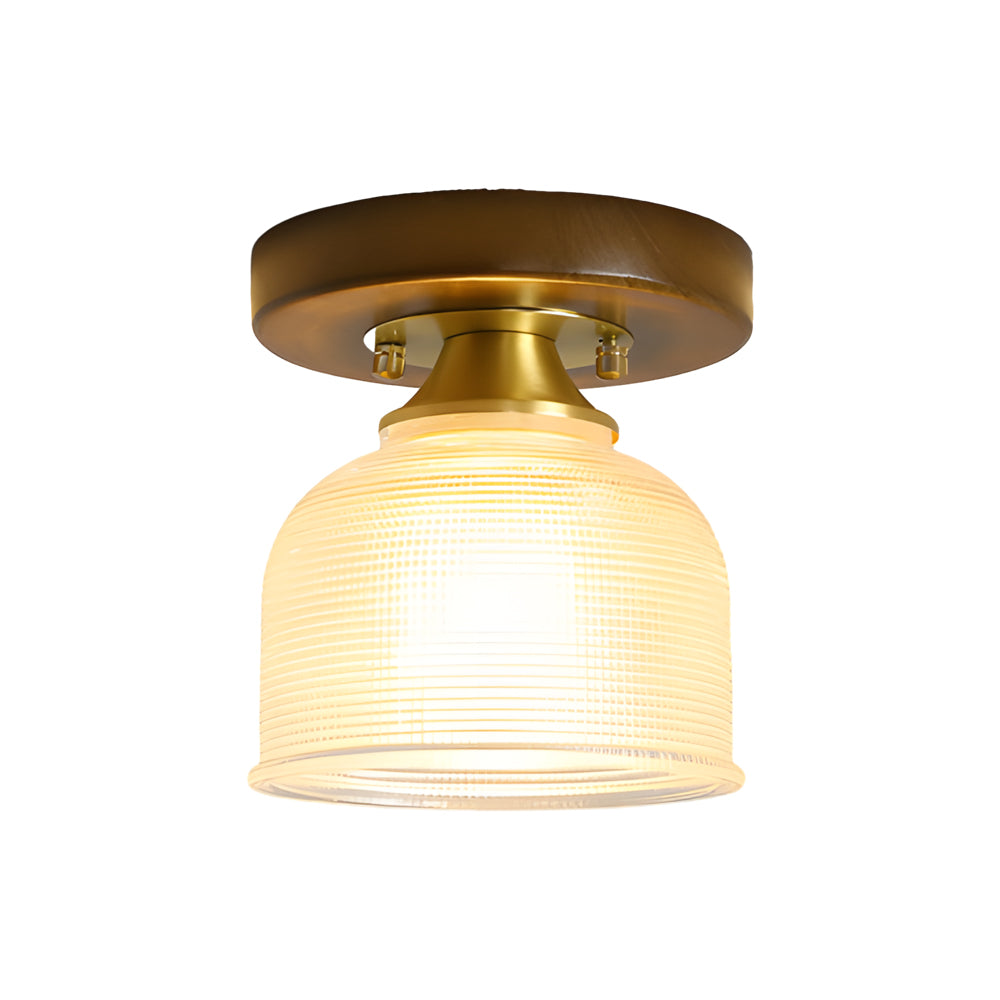 American Country Style Walnut Wood and Glass Flush Mount Ceiling Light Fixture