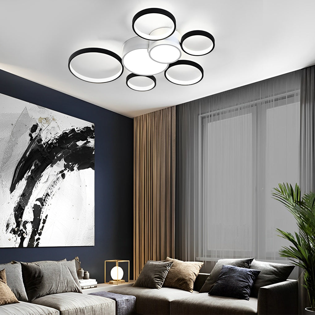 Modern Geometric Multiple Ring LED Flush Mount Ceiling Light Nordic Circle Chandelier for Living Room