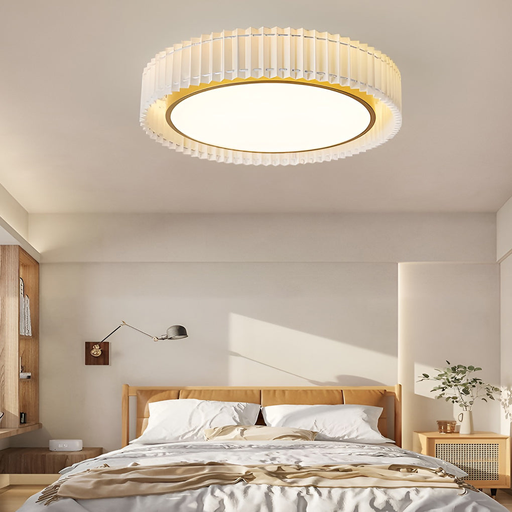 Nordic Style Pleated Fabric LED Chandelier Modern Gold Flush Mount Ceiling Light for Bedroom