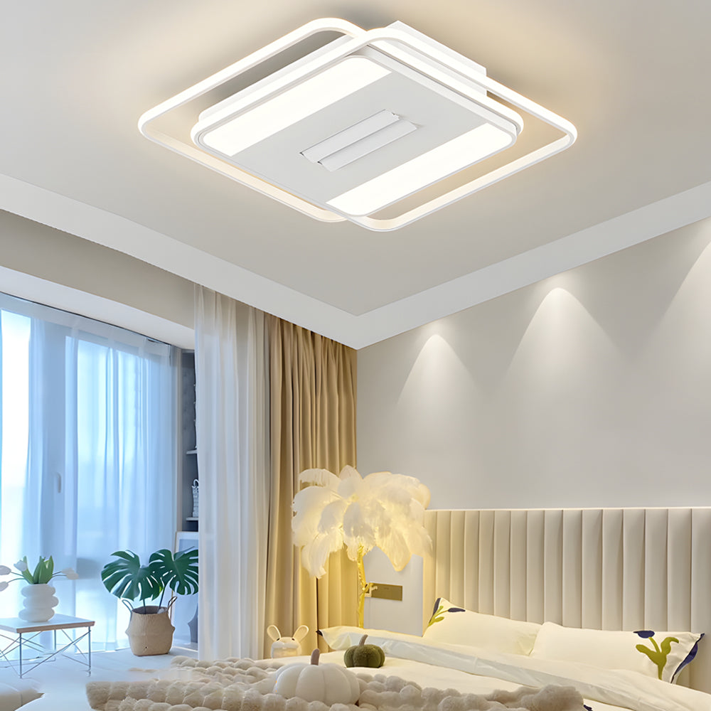 Modern White Bladeless Ceiling Fan with Dimmable LED Light and Remote Square Round Designs