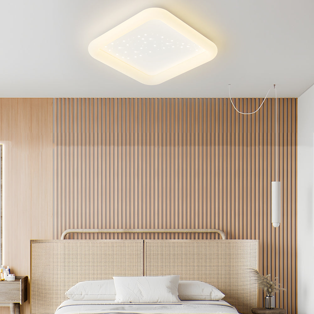 Modern Square and Round LED Ceiling Light Fixture with 3 Step Color Dimming in Milky White