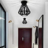 Modern Industrial Metal Cage LED Flush Mount Ceiling Light for Hallway and Entryway