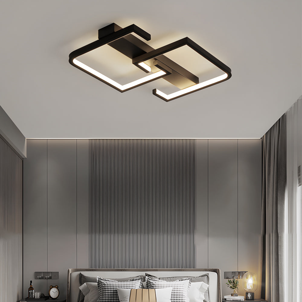 Geometric Square Frame Black LED Flush Mount Ceiling Lamp with Three Step Dimming Control