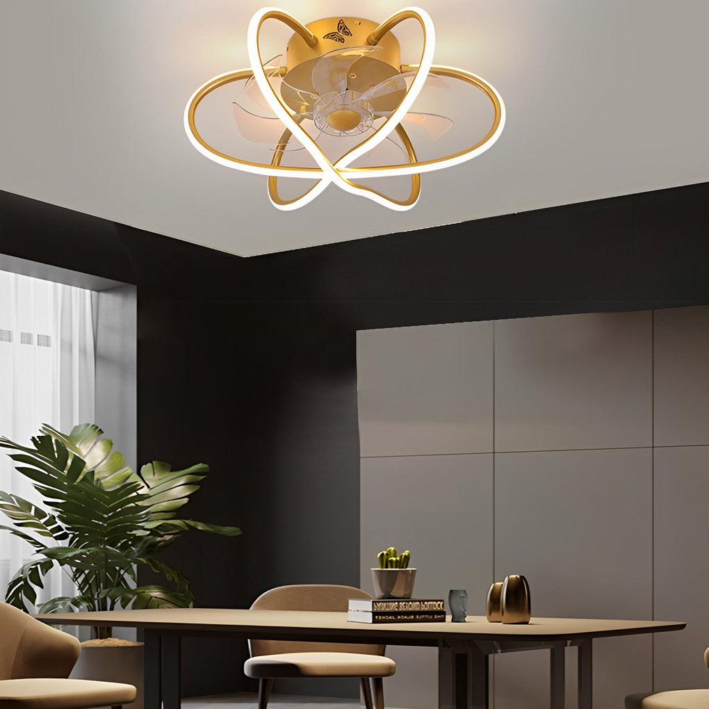 Modern Flower Cage Bladeless Ceiling Fan with Dimmable LED Light and Remote Control Fixture