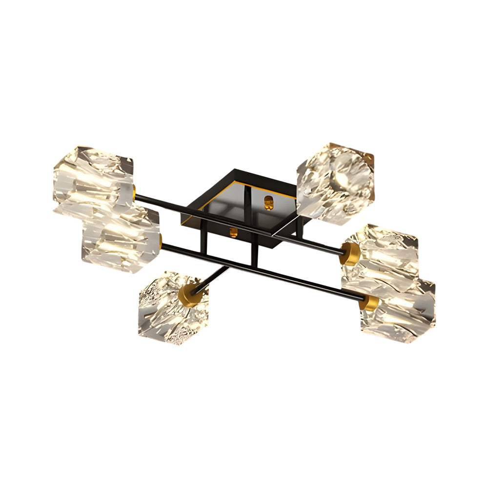Modern Copper Crystal Cube Ceiling Light Semi Flush Mount for Living Room and Bedroom