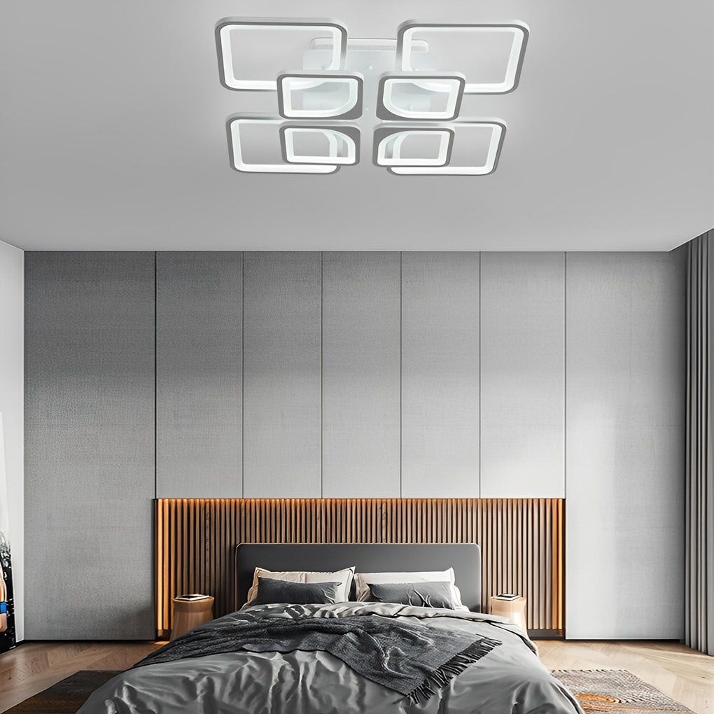 Modern Square Geometric LED Flush Mount Ceiling Light with Remote Control Stepless Dimming