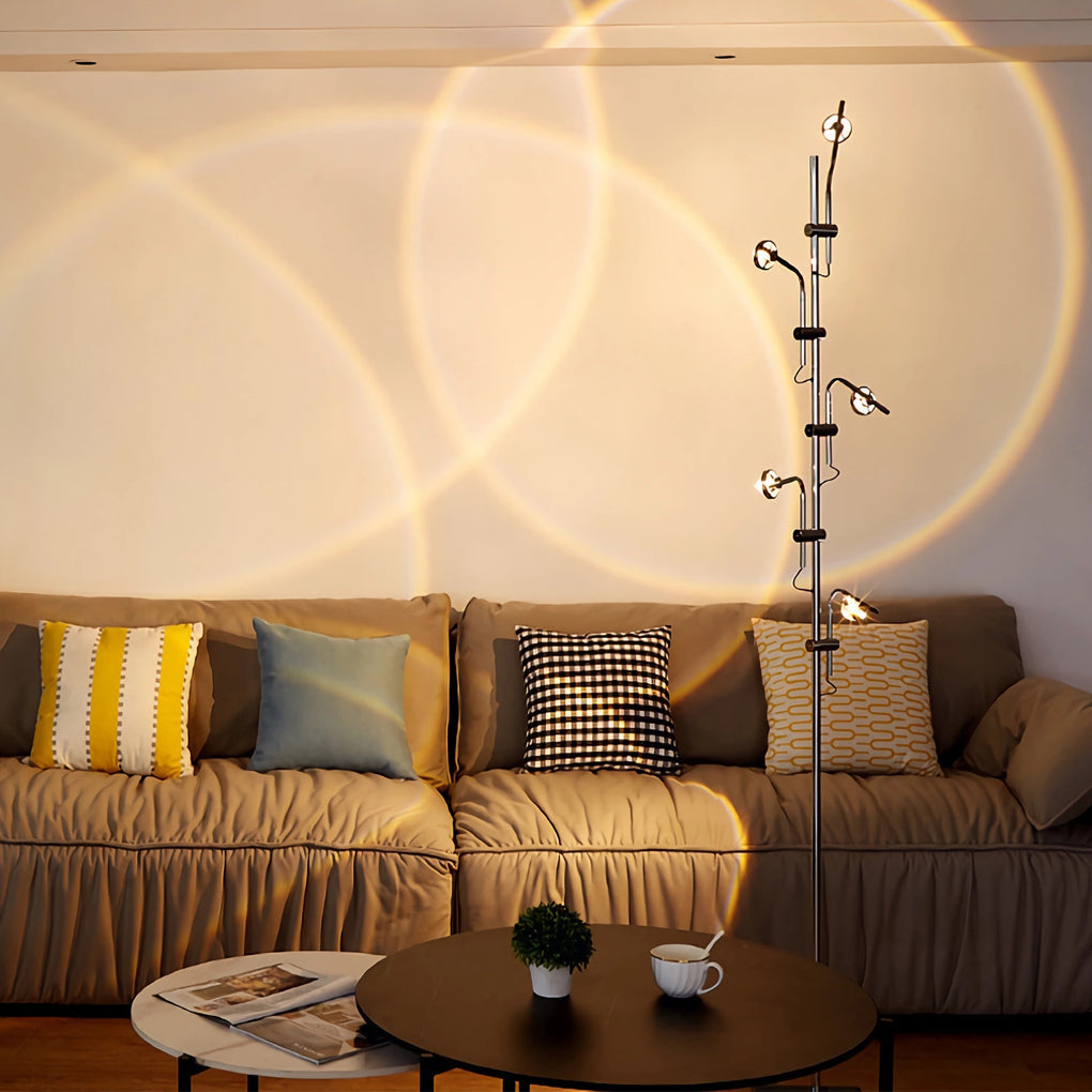 Industrial Chrome Standing Floor Lamp with Multi Head Adjustable Task Lighting for Living Room