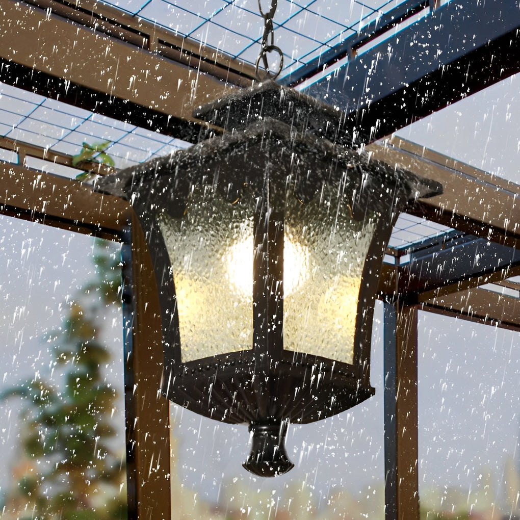 Retro Outdoor Waterproof Chandelier with Water Drop Glass Shade Elegant Hanging Light for Patio