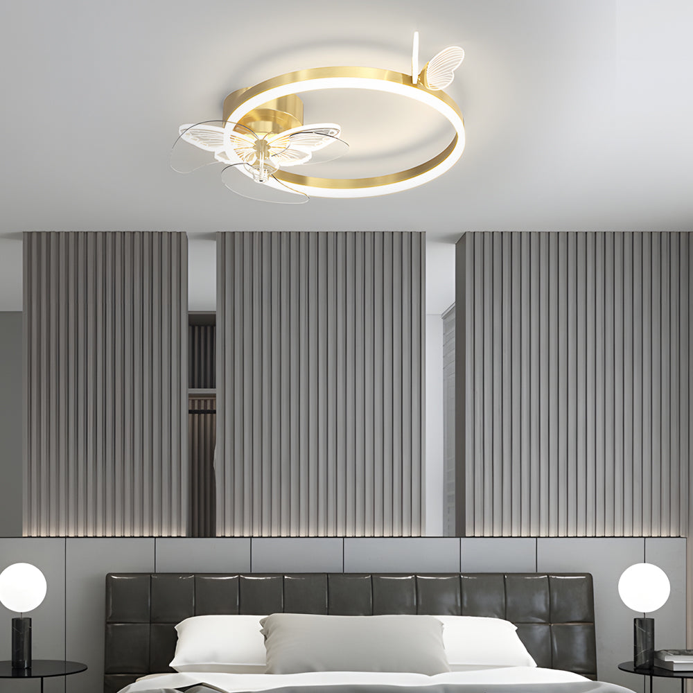 Modern Acrylic Butterfly Ring LED Ceiling Fan with 3 Step Dimming Mute Motor