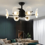 31 Inch Modern Black Round Flush Mount Ceiling Fan with LED Light and Remote Control for Living Room